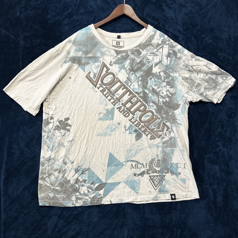 Vintage Southpole Mens Graphic Shirt Size 4Xb‎ Gray Cotton Faded Streetwear